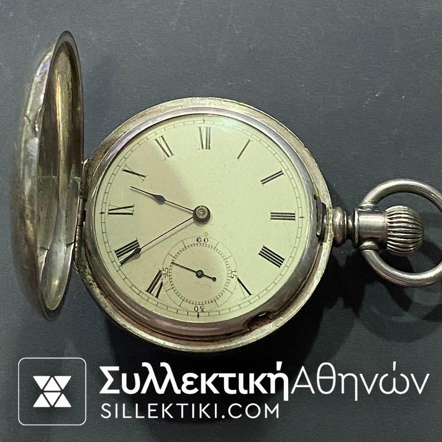 Ασημένιο Ρολόι τσέπης 57 mm μηχανή Waltham σε λειτουργία